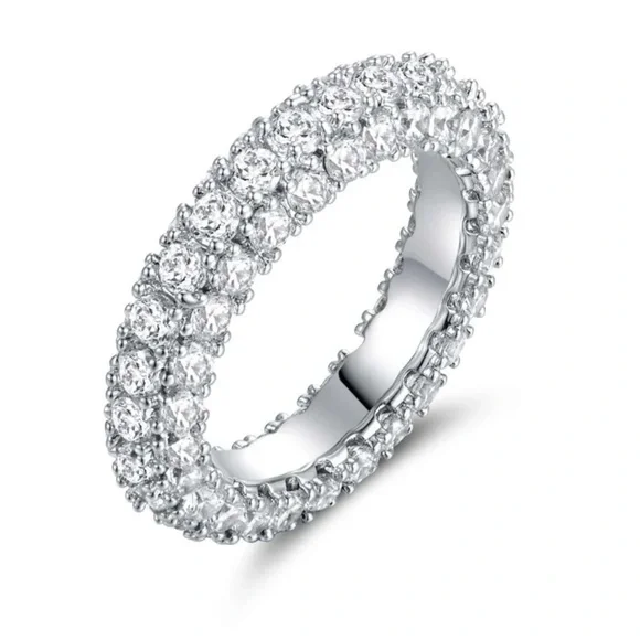 New Woman’s 18K Gold Plated Sterling Silver 3 Row White Sapphire Eternity Ring - Picture 1 of 10